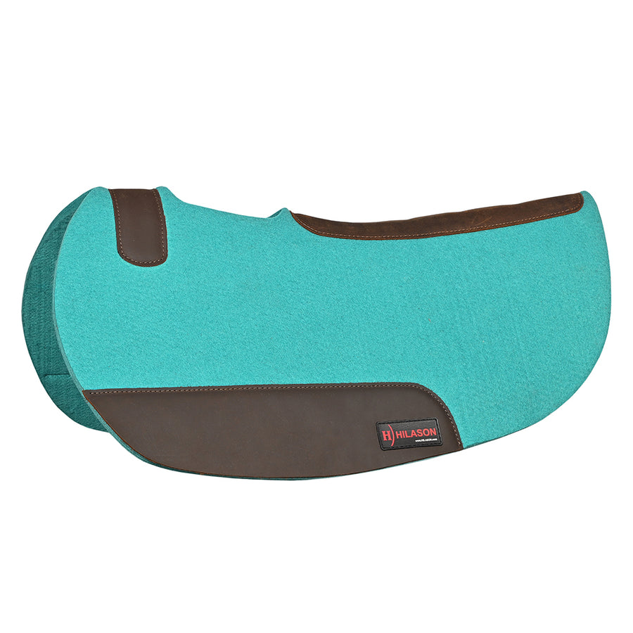 30X32 In Hilason Western Turquoise Felt Horse Saddle Pad with Croc Leather Border - Uhorse