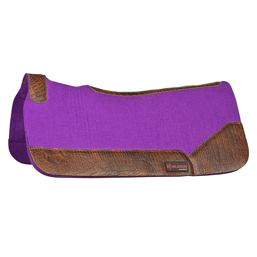 32X30 In Hilason Western Purple Felt Horse Saddle Pad with Croc Leather Border - Uhorse