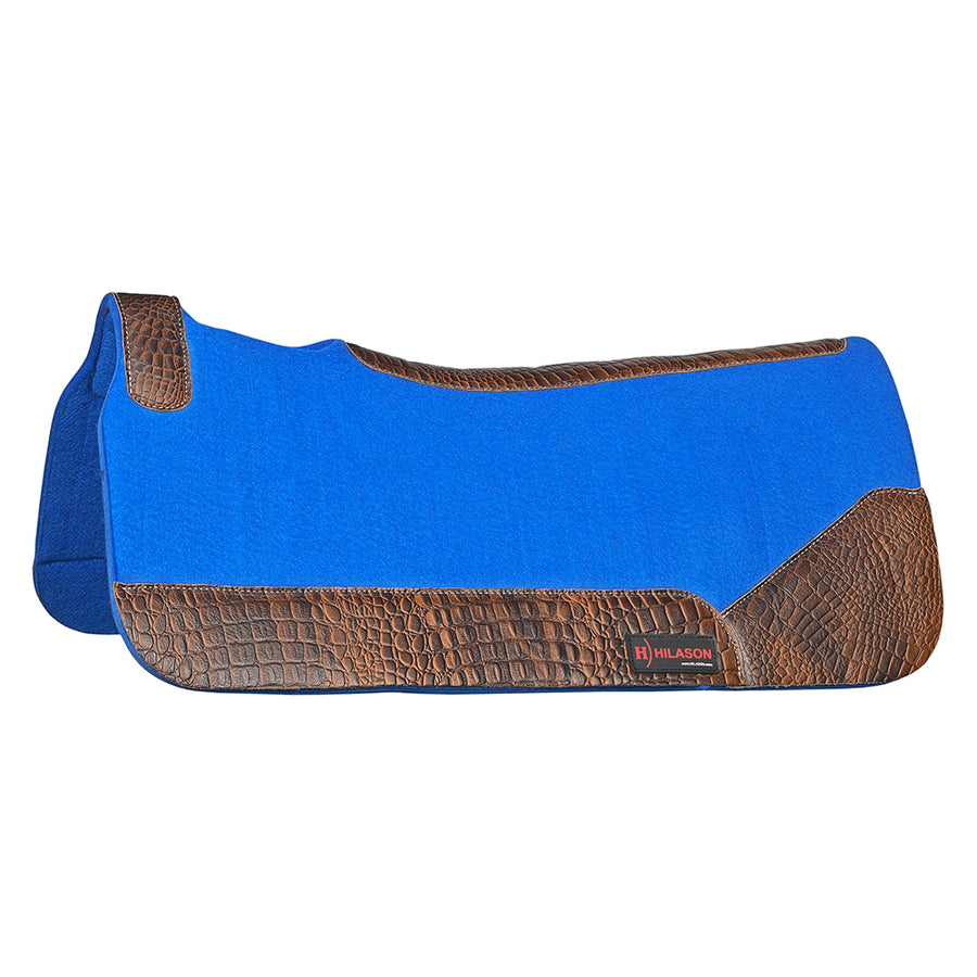 32X30 In Hilason Western Royal Blue Felt Horse Saddle Pad with Croc Leather Border - Uhorse