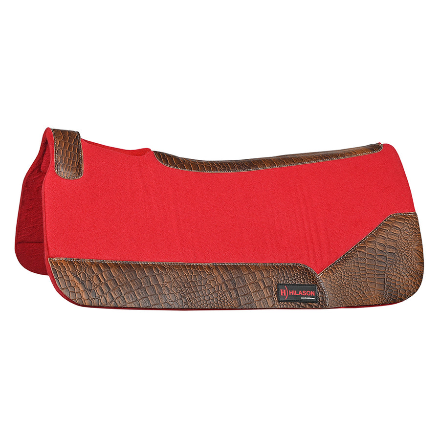 32X30 In Hilason Western Red Felt Horse Saddle Pad with Croc Leather Border - Uhorse