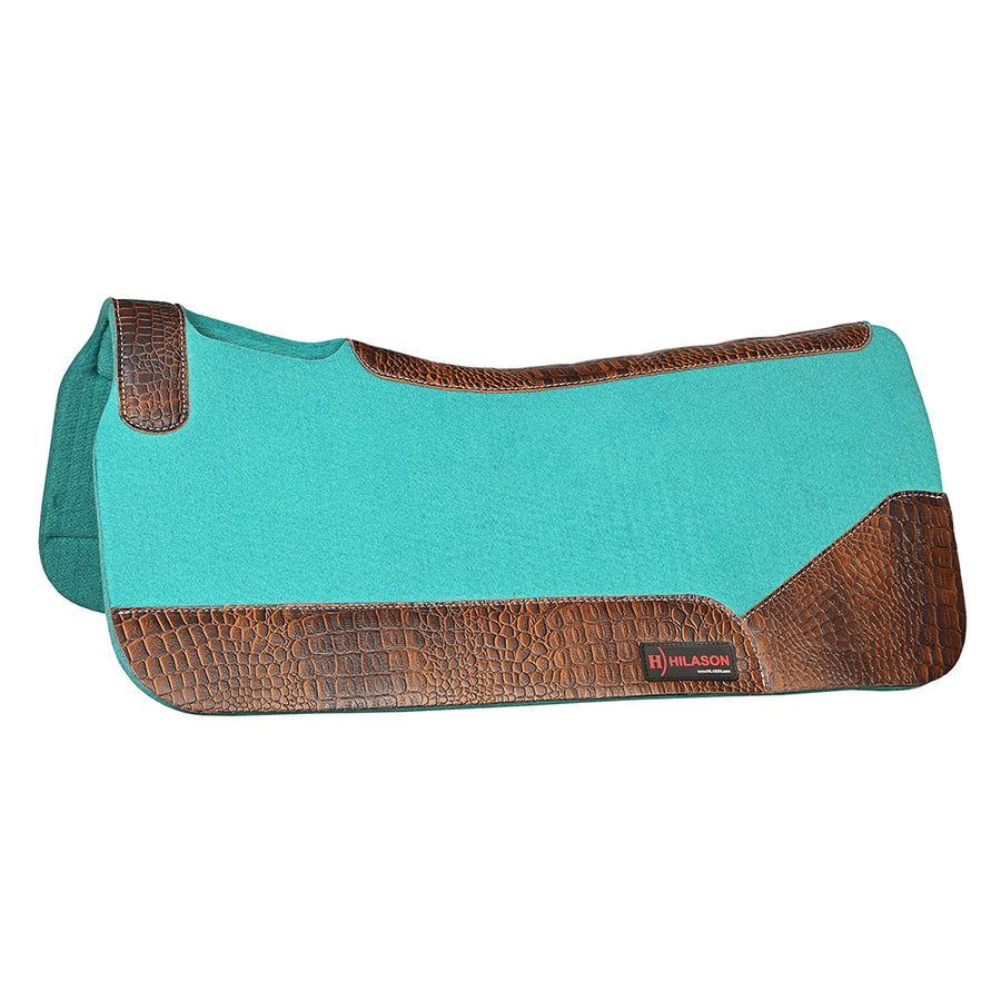 32X30 In Hilason Western Turquoise Felt Horse Saddle Pad with Croc Leather Border - Uhorse