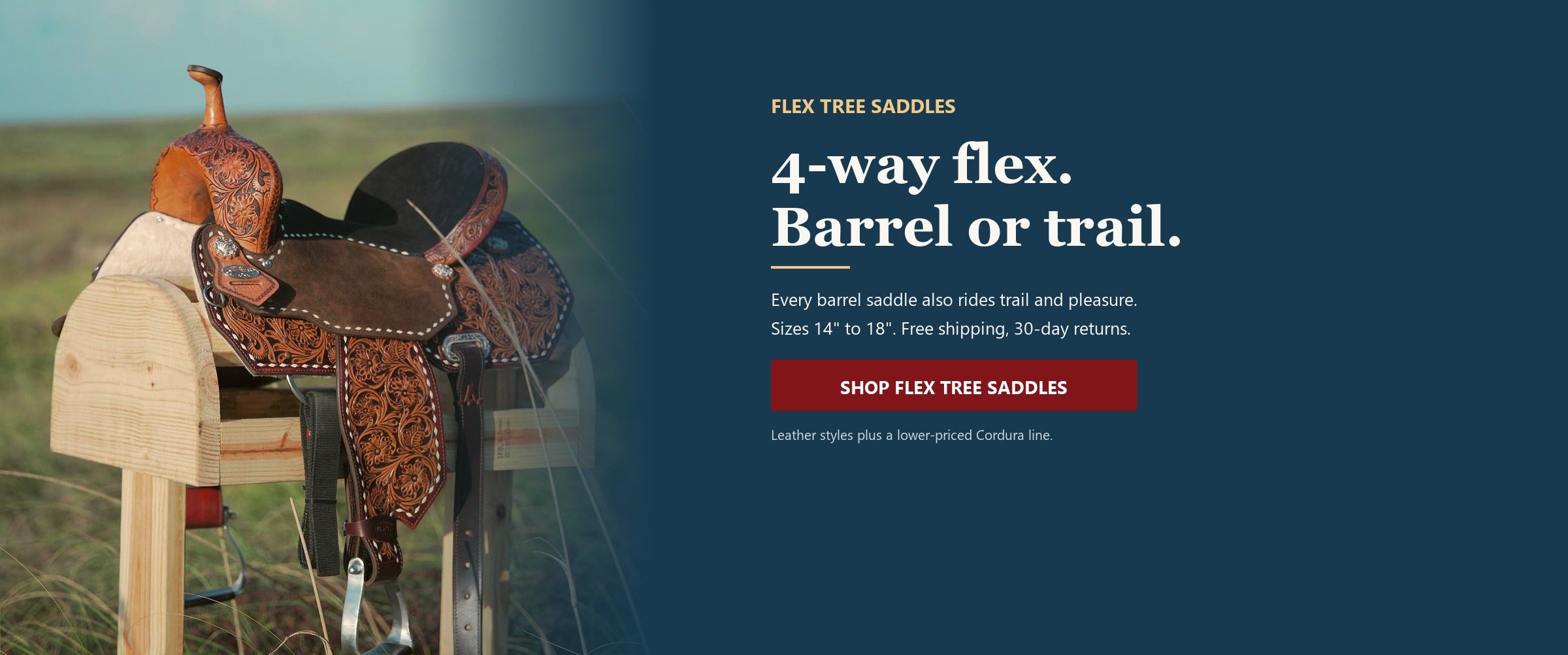 Hilason flex tree saddles: 4-way flex movement, barrel racing saddles that also ride trail and pleasure. Shop flex tree saddles.