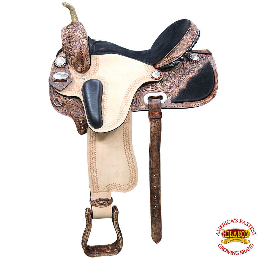 Hilason 15 In Flex Tree Western Horse Saddle American Leather Trail Barrel - Uhorse