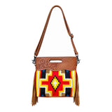 American Darling Hand Tooled Leather Saddle Blanket Fringe Crossbody Bag