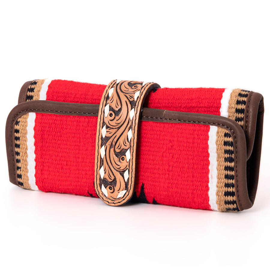 American Darling Jewelry Case for Women - Hair-On Cowhide, Hand Tooled Floral Carved Leather & Buck Stitched Travel Organizer