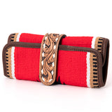 American Darling Jewelry Case for Women - Hair-On Cowhide, Hand Tooled Floral Carved Leather & Buck Stitched Travel Organizer