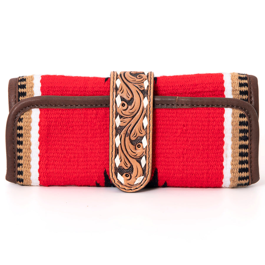 American Darling Jewelry Case for Women - Hair-On Cowhide, Hand Tooled Floral Carved Leather & Buck Stitched Travel Organizer