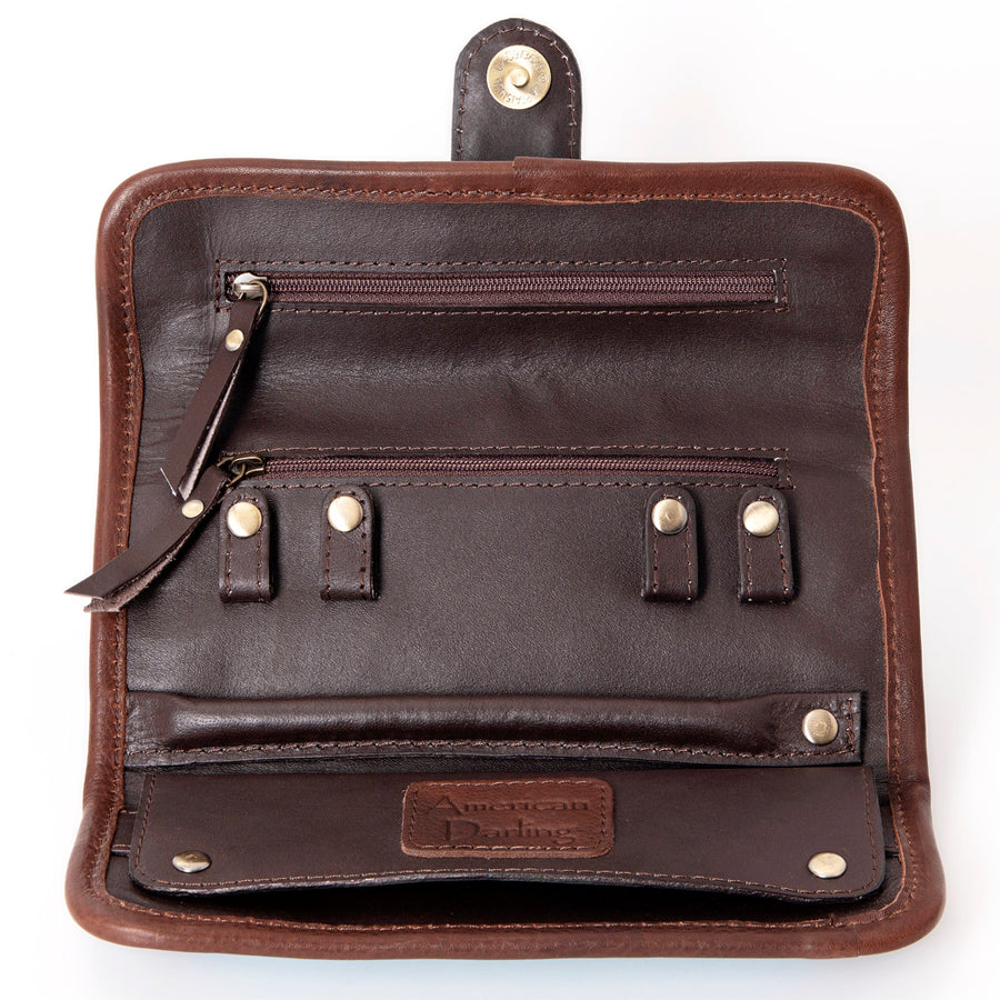 American Darling Jewelry Case for Women - Hair-On Cowhide, Hand Tooled Floral Carved Leather & Buck Stitched Travel Organizer