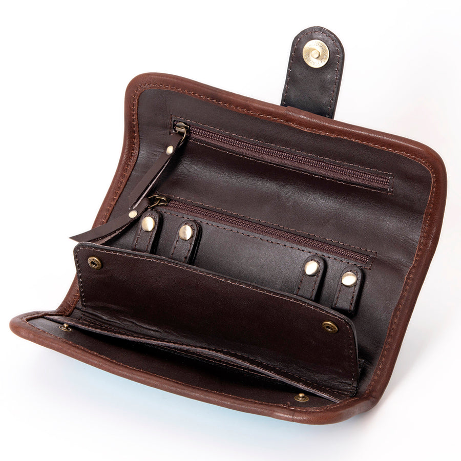 American Darling Jewelry Case for Women - Hair-On Cowhide, Hand Tooled Floral Carved Leather & Buck Stitched Travel Organizer