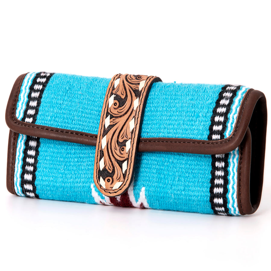 American Darling Jewelry Case for Women - Hair-On Cowhide, Hand Tooled Floral Carved Leather & Buck Stitched Travel Organizer