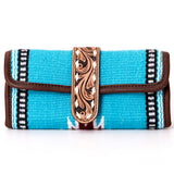 American Darling Jewelry Case for Women - Hair-On Cowhide, Hand Tooled Floral Carved Leather & Buck Stitched Travel Organizer