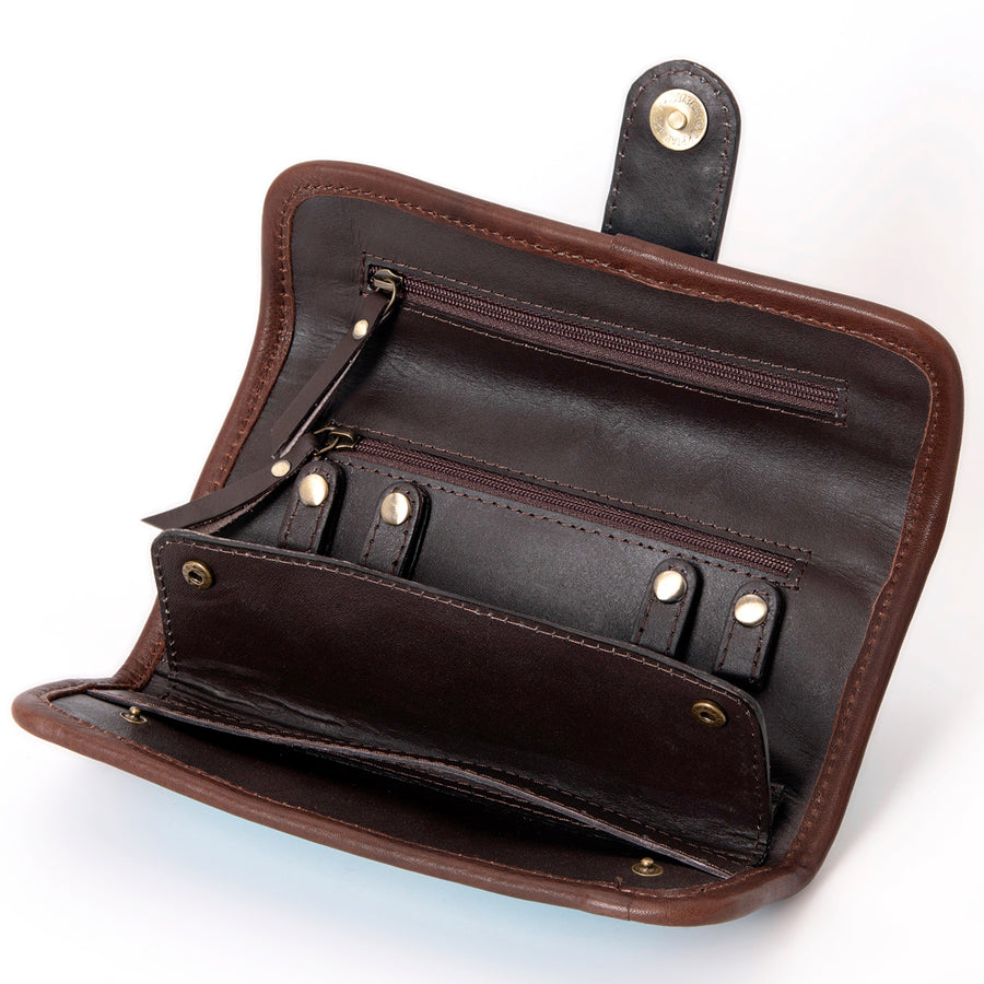 American Darling Jewelry Case for Women - Hair-On Cowhide, Hand Tooled Floral Carved Leather & Buck Stitched Travel Organizer