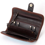 American Darling Jewelry Case for Women - Hair-On Cowhide, Hand Tooled Floral Carved Leather & Buck Stitched Travel Organizer
