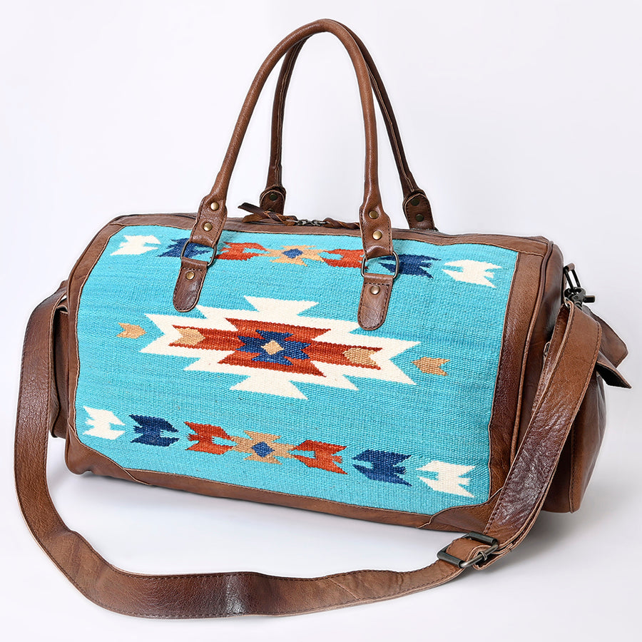 American Darling Duffel Bag Hand Woven Saddle Blanket Genuine Leather Western Travel Bag with YKK Zipper