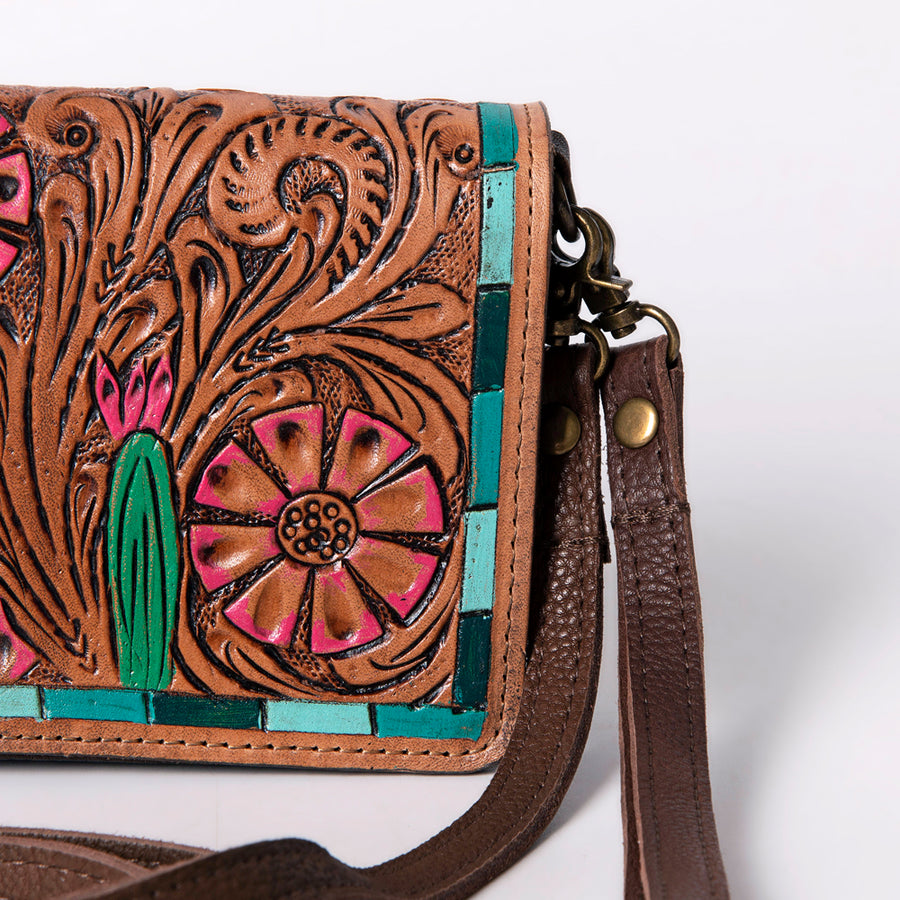 American Darling Organiser Bag, Hand Painted Western Leather, Vegetable Tanned Full Grain, 4in (H) X 8in (W) X 1.5in (D)