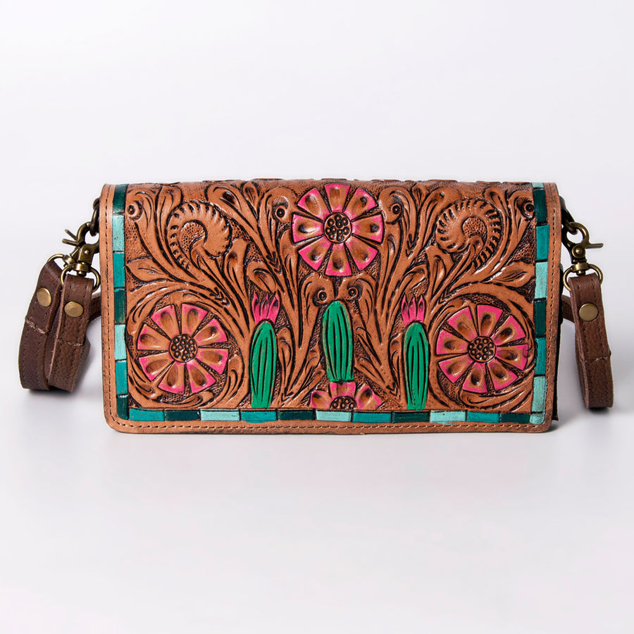 American Darling Organiser Bag, Hand Painted Western Leather, Vegetable Tanned Full Grain, 4in (H) X 8in (W) X 1.5in (D)