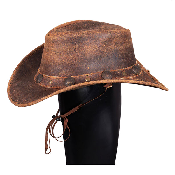 Hilason Cowhide Leather Cowboy Hat Brown - Uhorse