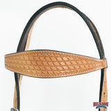 HILASON Western Horse Headstall Breast Collar Set Genuine American Leather Basket Weave Tan | For Horses
