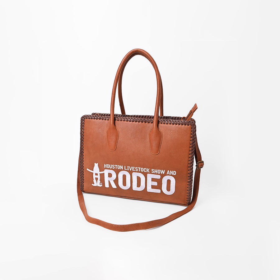 Heritage Rodeo Genuine Leather White Embroidered Tote Bag | Houston Livestock Show and Rodeo - Uhorse