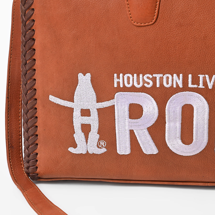 Heritage Rodeo Genuine Leather White Embroidered Tote Bag | Houston Livestock Show and Rodeo