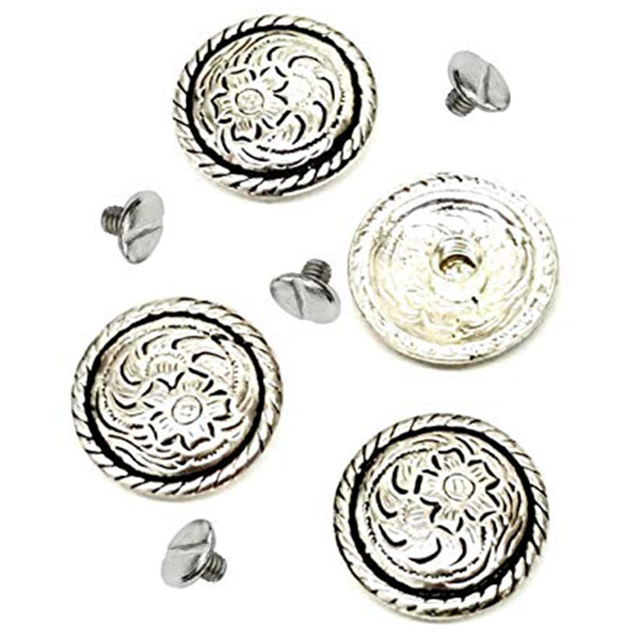 4 Pack 1-1/2" Hilason Silver Plated Floral Round Concho Saddle Headstall - Uhorse