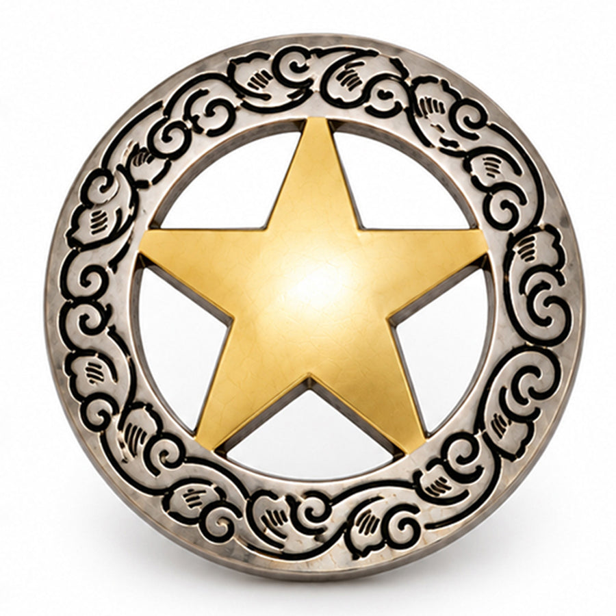 Hilason 1-1/8" Gold Star Chicago Screw Concho Silver Antique Tack Hardware