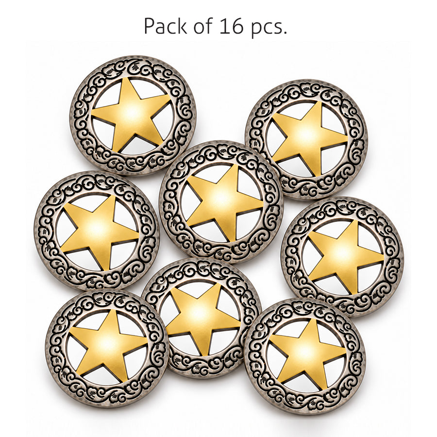 Hilason 1-1/8" Gold Star Chicago Screw Concho Silver Antique Tack Hardware