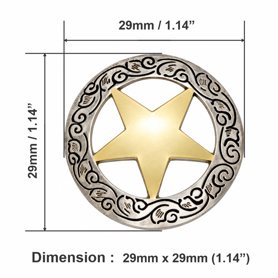 Hilason 1-1/8" Gold Star Chicago Screw Concho Silver Antique Tack Hardware