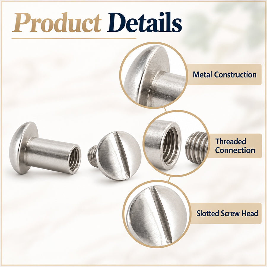 Hilason 3/8 in Steel Chicago Screw Set Nickel Plated Binding Posts Hardware