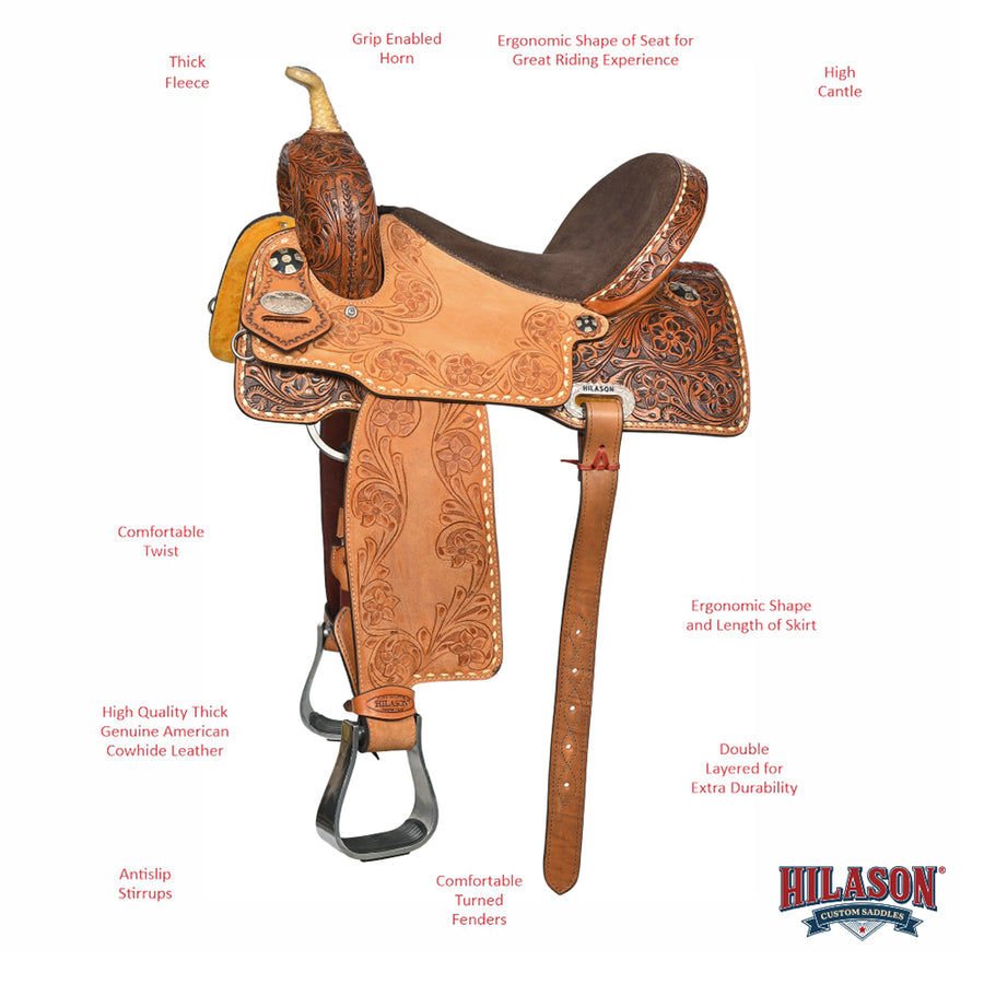 Hilason Western Horse Barrel Racing Wooden Tree American Leather Saddle