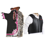 HILASON Western Horse Bull Riding Safety Leather Protective Vest & Rodeo Chaps Combo