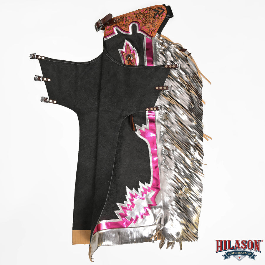 HILASON Western Horse Bull Riding Safety Leather Protective Vest & Rodeo Chaps Combo