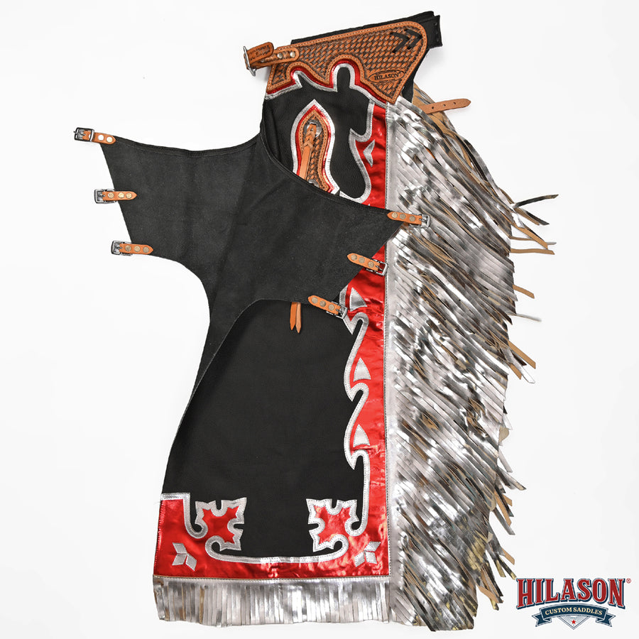 HILASON Western Horse Bull Riding Safety Leather Protective Vest & Rodeo Chaps Combo