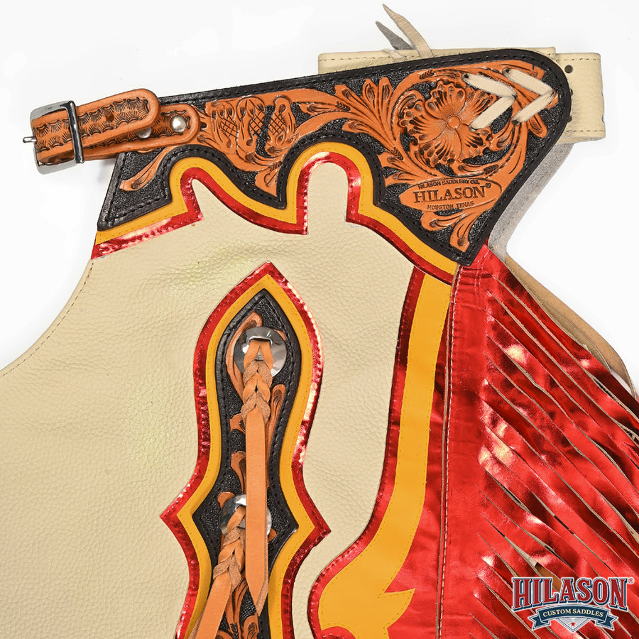 HILASON Western Horse Bull Riding Safety Leather Protective Vest & Rodeo Chaps Combo