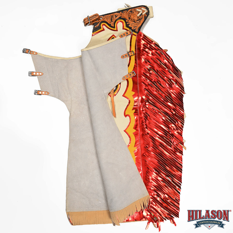 HILASON Western Horse Bull Riding Safety Leather Protective Vest & Rodeo Chaps Combo