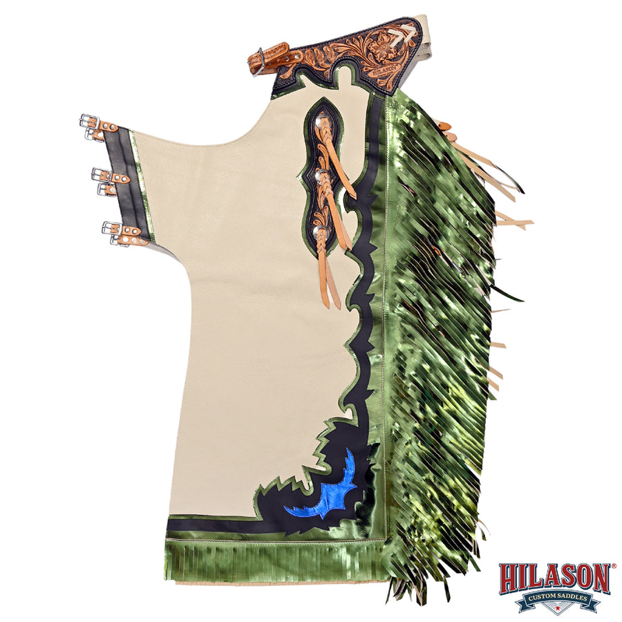 HILASON Western Horse Bull Riding Safety Leather Protective Vest & Rodeo Chaps Combo
