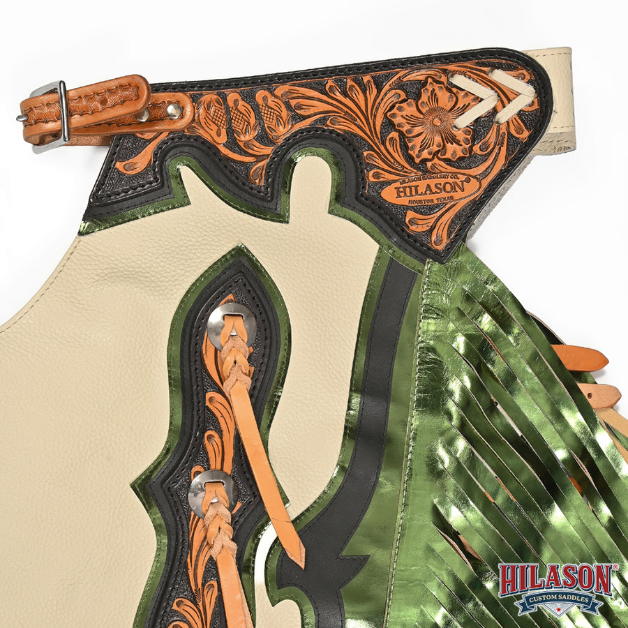 HILASON Western Horse Bull Riding Safety Leather Protective Vest & Rodeo Chaps Combo
