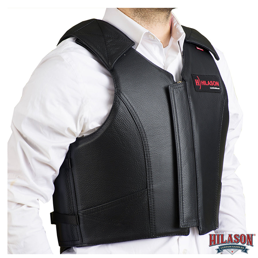 HILASON Western Horse Bull Riding Safety Leather Protective Vest & Rodeo Chaps Combo