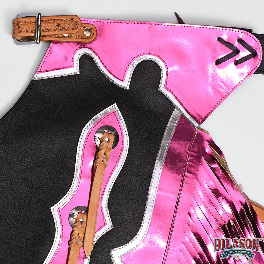 HILASON Western Horse Bull Riding Safety Leather Protective Vest & Rodeo Chaps Combo
