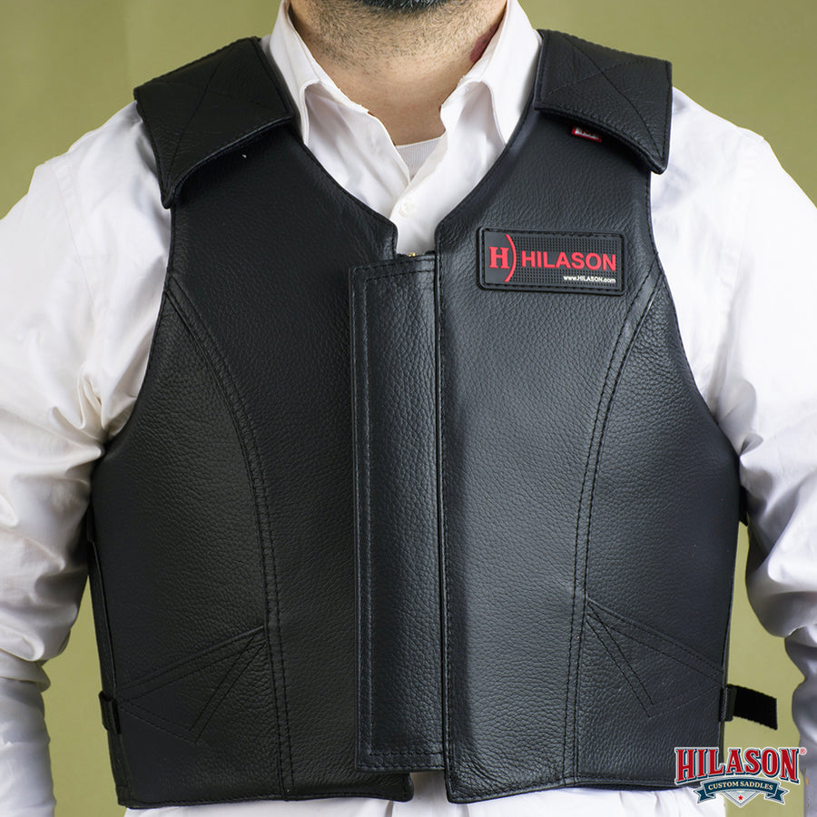 HILASON Western Horse Bull Riding Safety Leather Protective Vest & Rodeo Chaps Combo