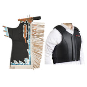 HILASON Western Horse Bull Riding Safety Leather Protective Vest & Rodeo Chaps Combo