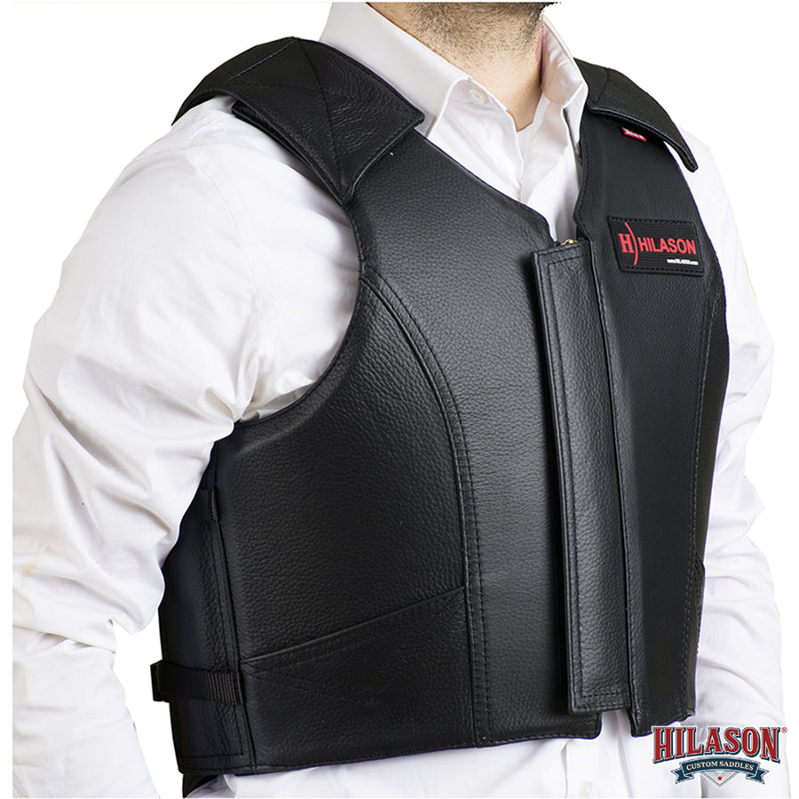 HILASON Western Horse Bull Riding Safety Leather Protective Vest & Rodeo Chaps Combo