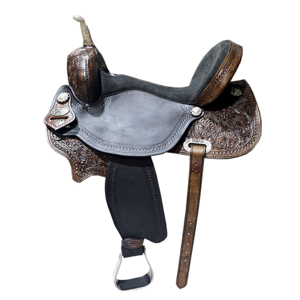 Western saddle with tooled leather and silver hardware - Uhorse
