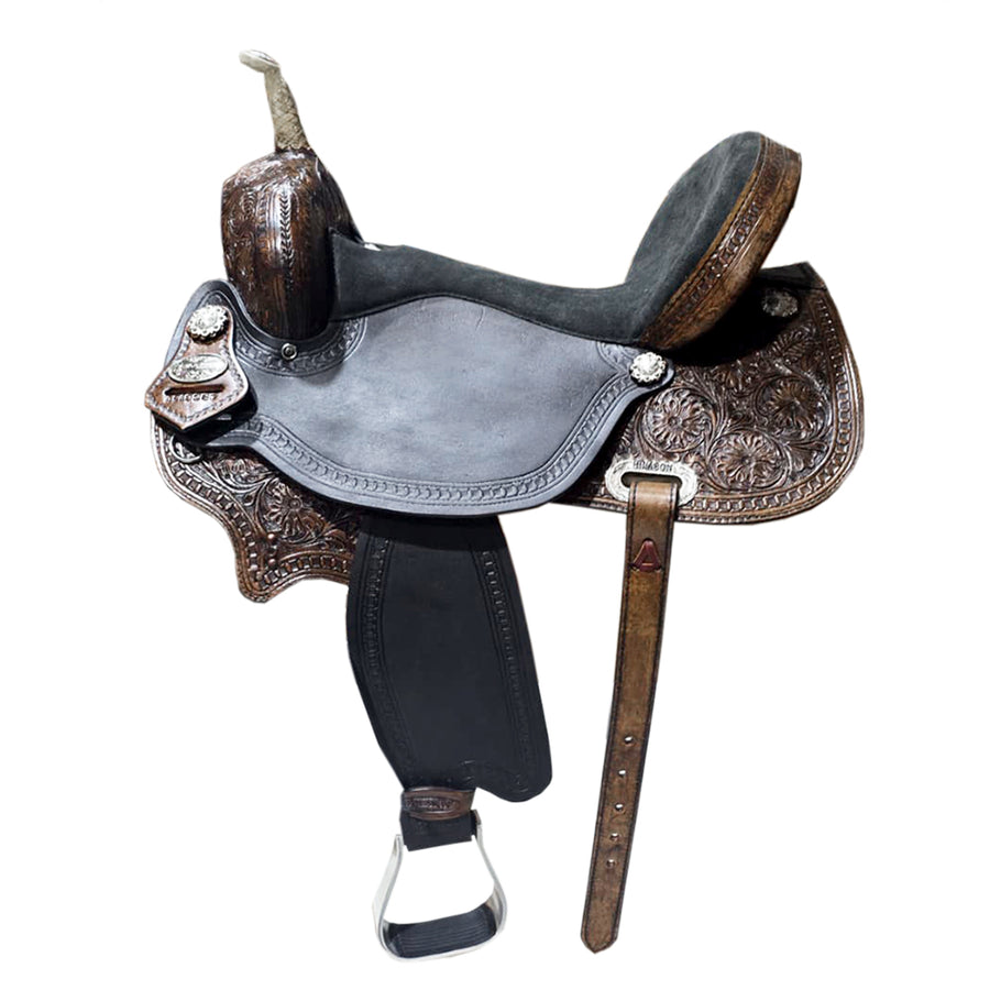 Western saddle with tooled leather and silver hardware - Uhorse