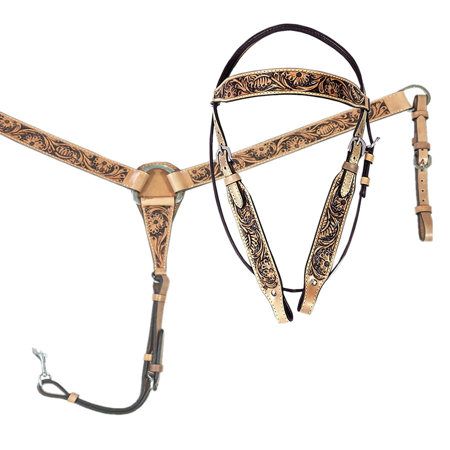 HILASON Western Genuine American Leather Horse Headstall & Breast Collar Set Tan