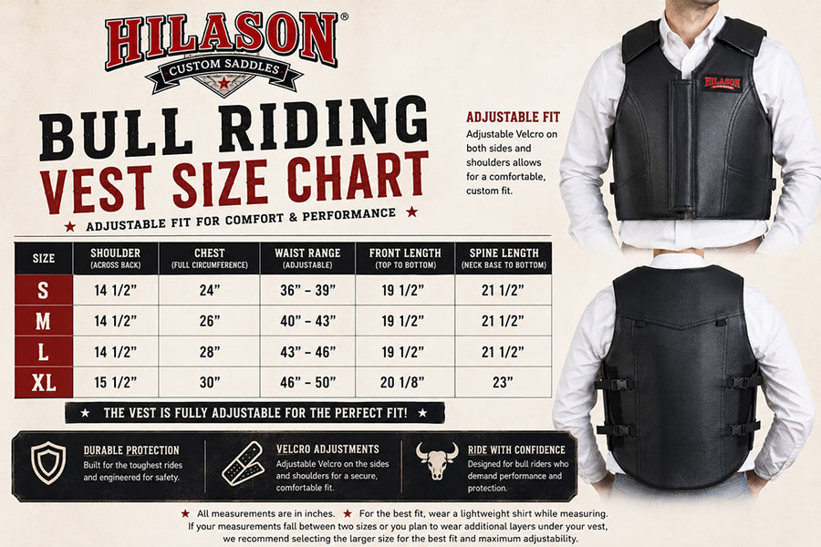 HILASON Safety Bull Riding Vest Protective Leather Black | Equestrian Unisex Rodeo Men & Women