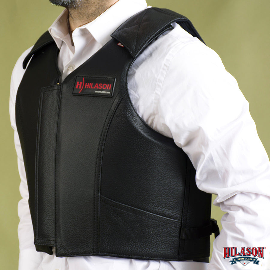 HILASON Safety Bull Riding Vest Protective Leather Black | Equestrian Unisex Rodeo Men & Women