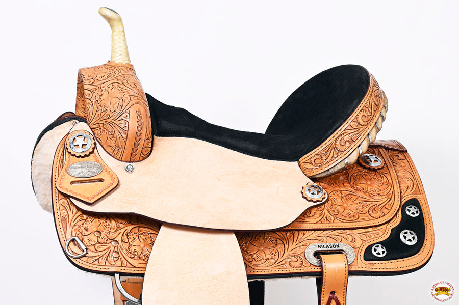 HILASON Western Horse Treeless Saddle American Leather Trail Barrel Tack | for Horses