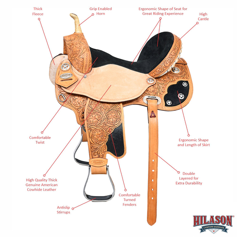 HILASON Western Horse Saddle American Leather Flex Trail Barrel | for Horses