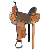 Hilason Western Horse Barrel Flex Tree Trail American Leather Saddle Brown / Tan Gorgeous Floral Hand Tooled & Carved